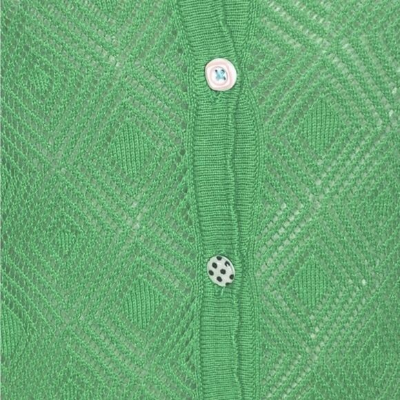 Matilda Jane Sz Sm Kelly Green Unique Accent Buttons Open Knit Light Cardigan - Picture 2 of 5